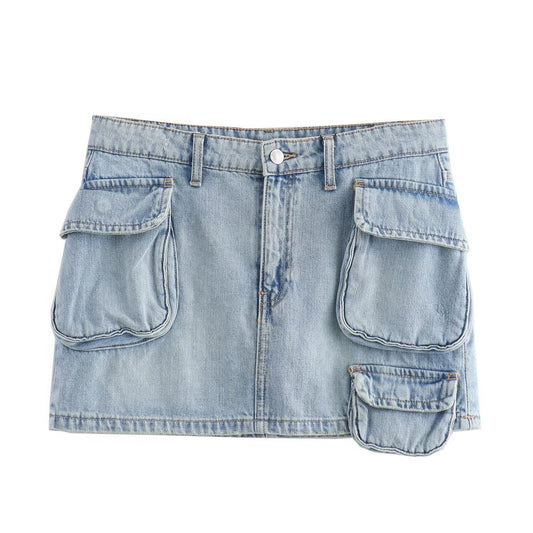Dam Jeanskjol Figurbetonad Denim Med Sidofickor-1