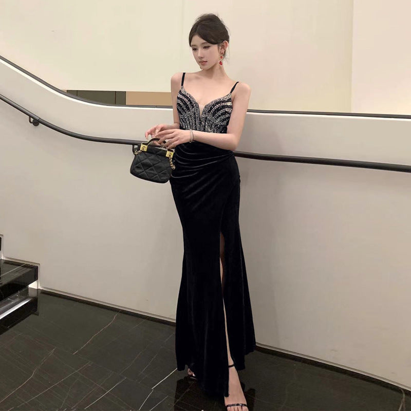 Variant image for Kvinnors Aftonklänning Lång V-ringning Spaghetti-bärare Polyester-4