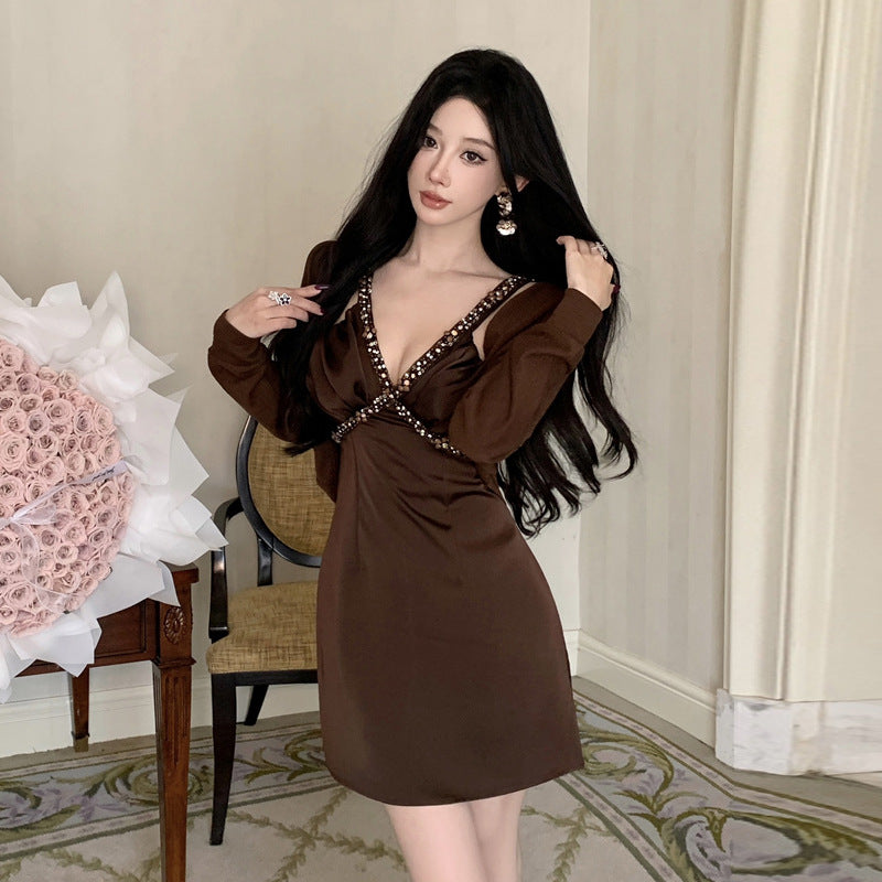 Kvinnors Camisole Klänning Kort Kjol Patchwork Mjuk Blandning Cardigan Set-1