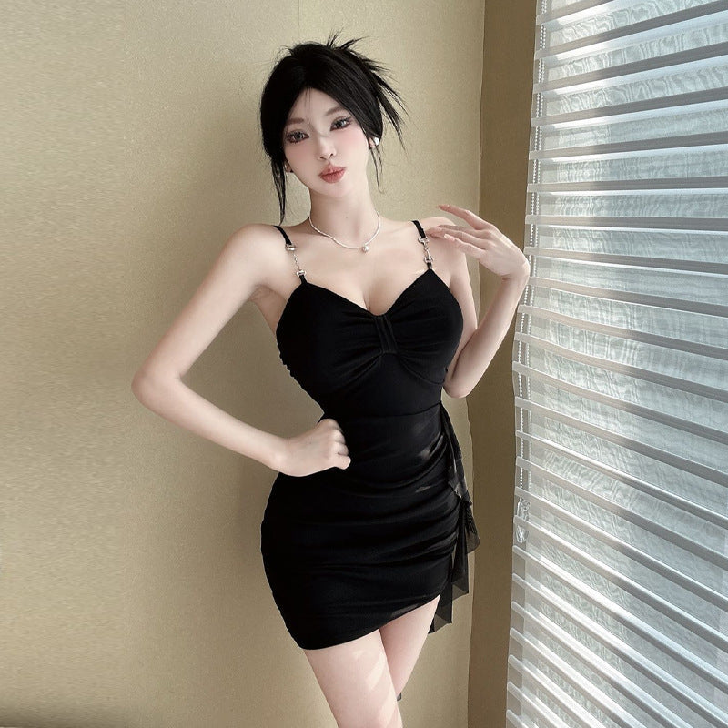 Damklänning Oregelbunden Mini V-hals Ärmlös Polyester-3