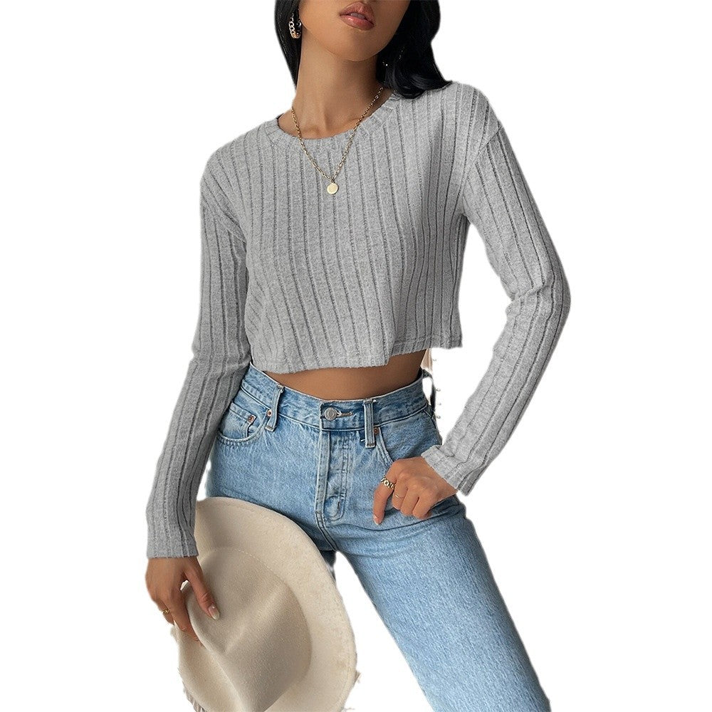 Dam Tröja Beskuren Modern Bomullsblandning Ribbstruktur 6