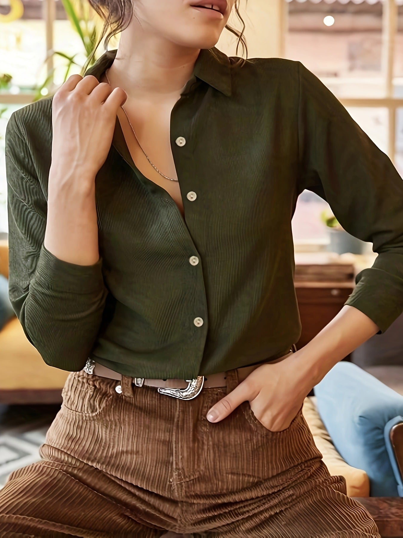 Herrskjorta Slim Fit Corduroy Mjuk Material Elegant Design 5