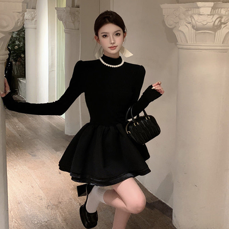 Kvinnors Kort Kjol Patchwork Hög Krage Polyester-2