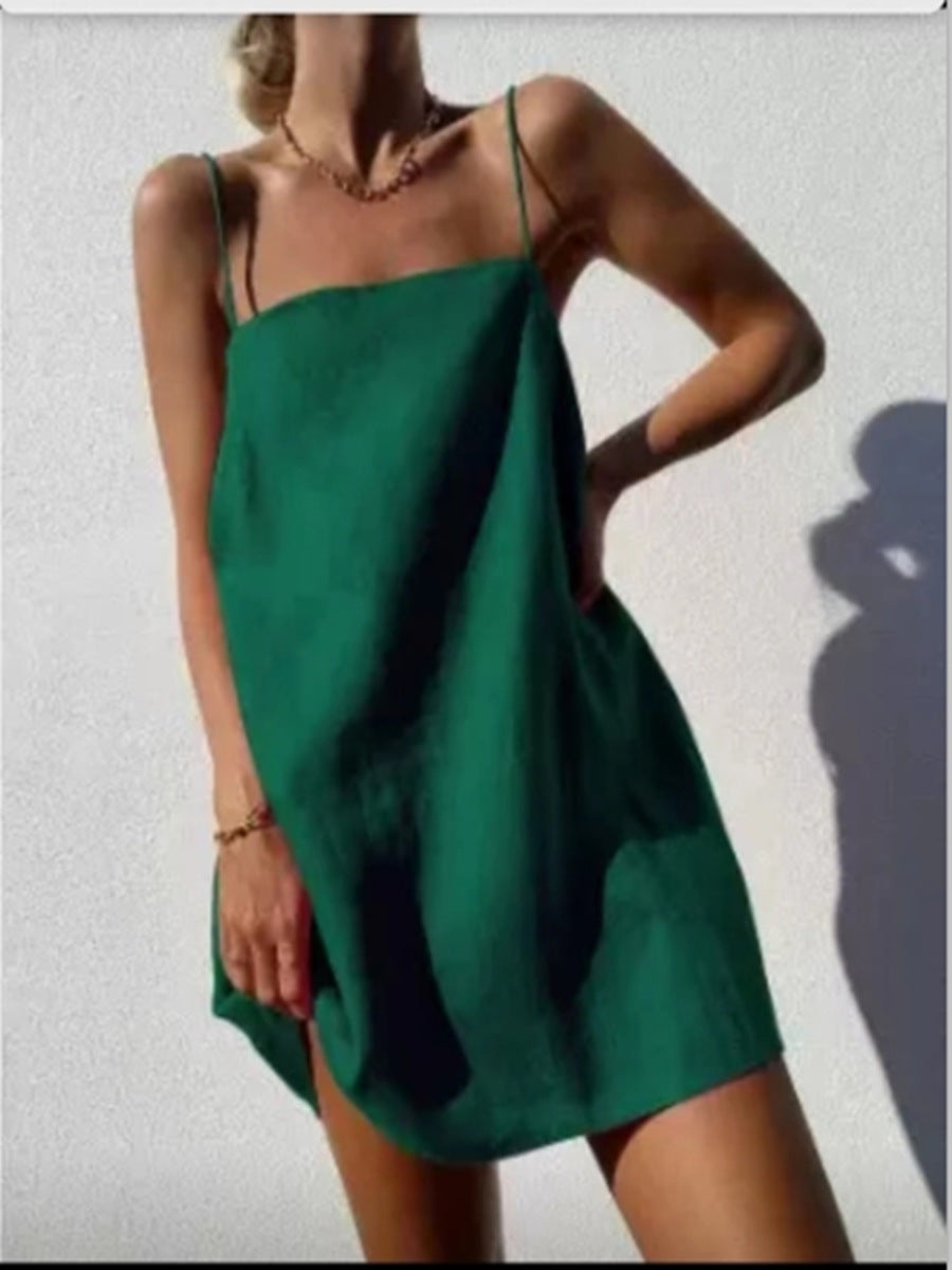 Fina Dam Klänningar A-Line Ärmlös Bomull Spaghetti Band 10