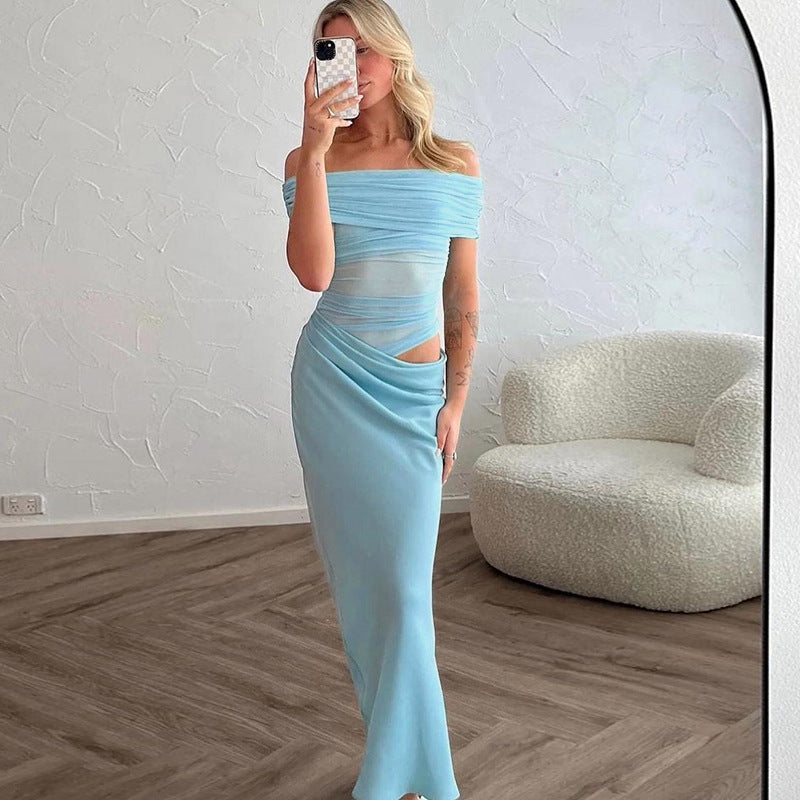 Dam Maxiklänning Off-Shoulder Elastiskt Tyg Draperad 4