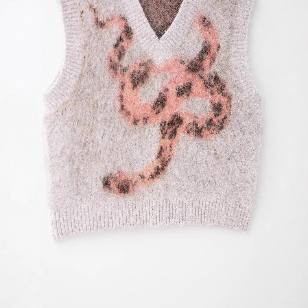 Dam Stickad Väst Modern V-ringning Ullblandning-3