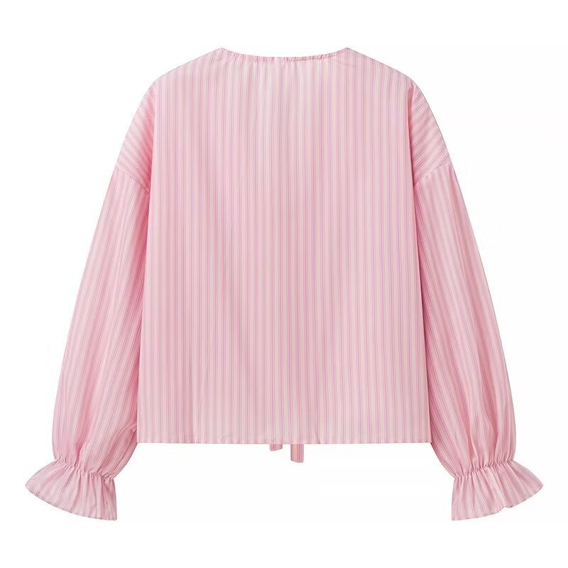 Dam Casual Set Randig Cardigan Långa Ärmar Polyester-3