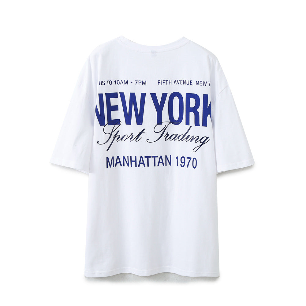 Dam T-shirt Avslappnad Snitt Urban Chic Bomull med New York Tryck-2