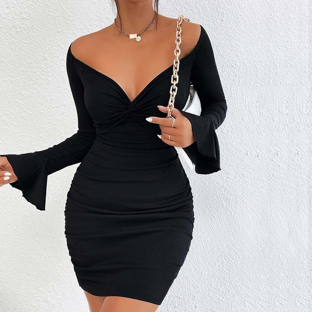 Dam Mini Kjol Bodycon V-ringad Polyester Elastan 5