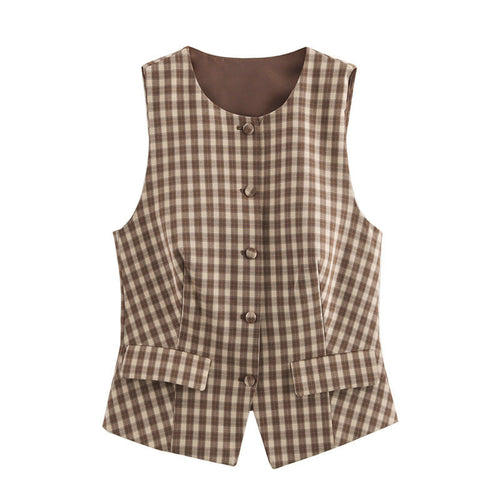 Tvådelat Set Dam Rutig Väst Satin Tanktop Elegant-1