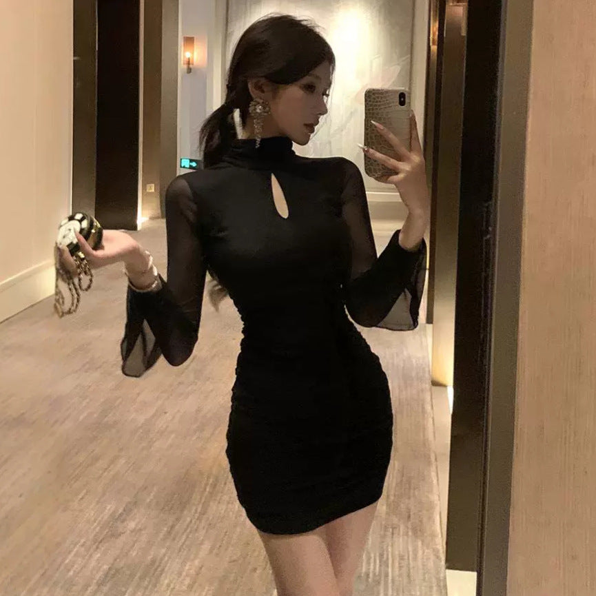 Kvinnor Mini Klänning Hög Halsringning Färgblock Polyester 2