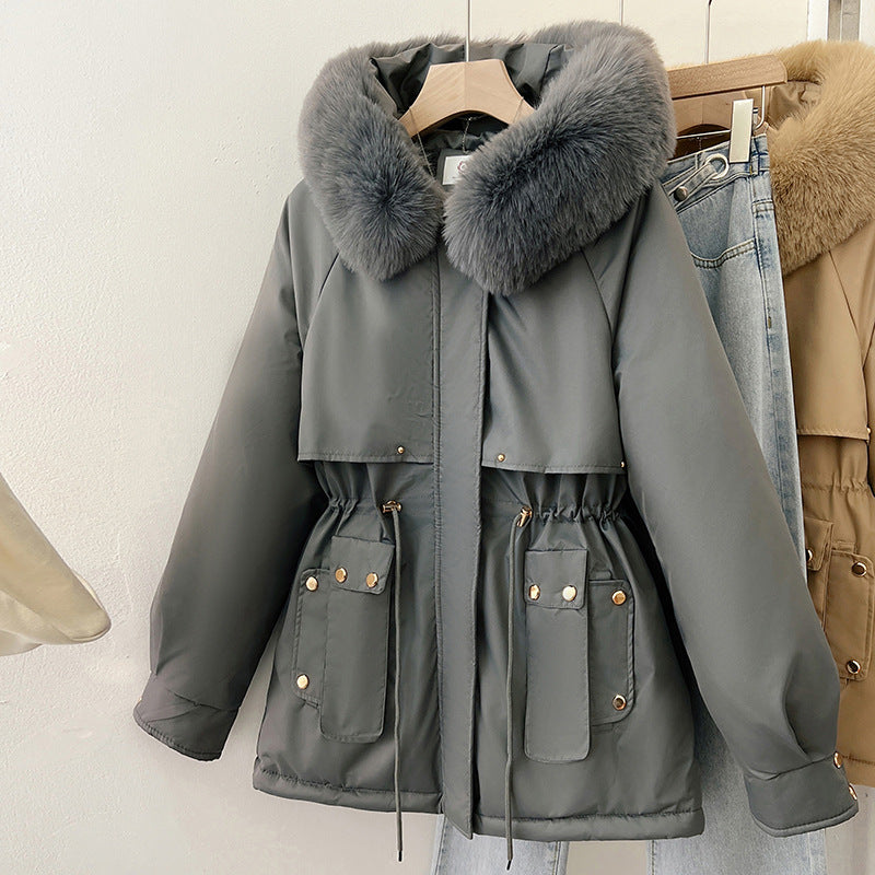 Dam Parkas Förtjockad med Huva i Bomull och Spandex-4