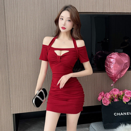 Dam Kort Klänning Bodycon Polyester Elegant Stenhalsring-1