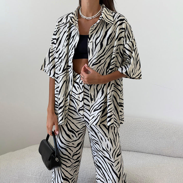 Kostym Set Dam Zebra Randig Polyester med Halva Ärmar-4