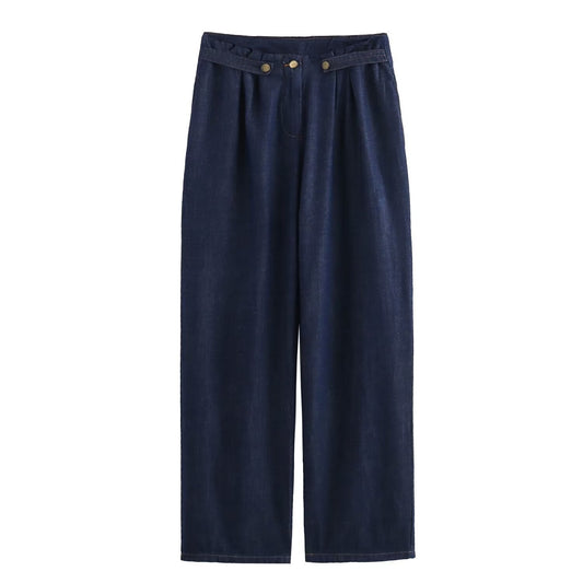 Dam Högmidjade Jeansbyxor LÄnga Polyester-1