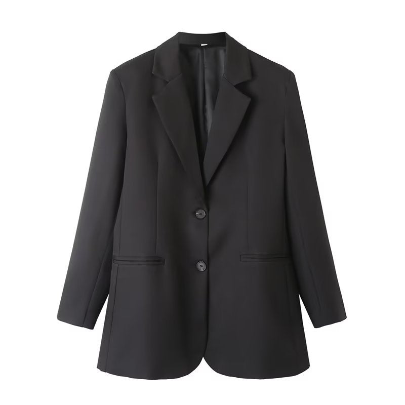 Dam Blazer Set Hög Midja Raka Byxor Polyester Blandning-1
