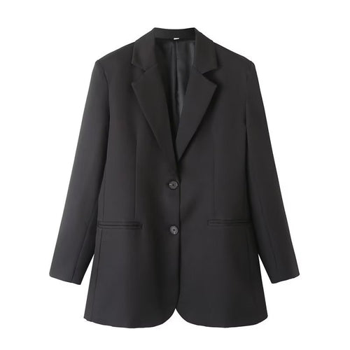 Dam Blazer Set Hög Midja Raka Byxor Polyester Blandning-1