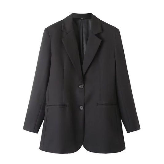 Dam Blazer Set Hög Midja Raka Byxor Polyester Blandning-1