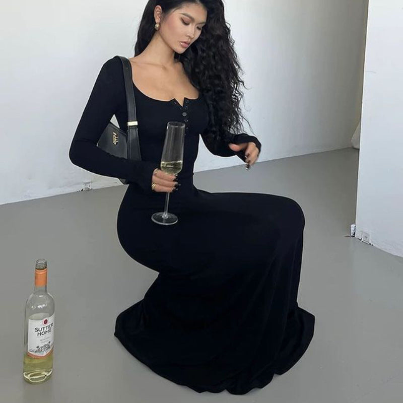 Kvinnors Midi Klänning Cirkulär Halsringning Elastiskt Tyg 5