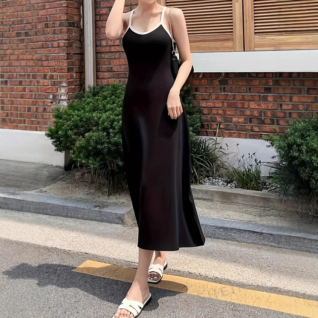 Kvinnors Midi Klänning U-urringning Mjölksilke-3