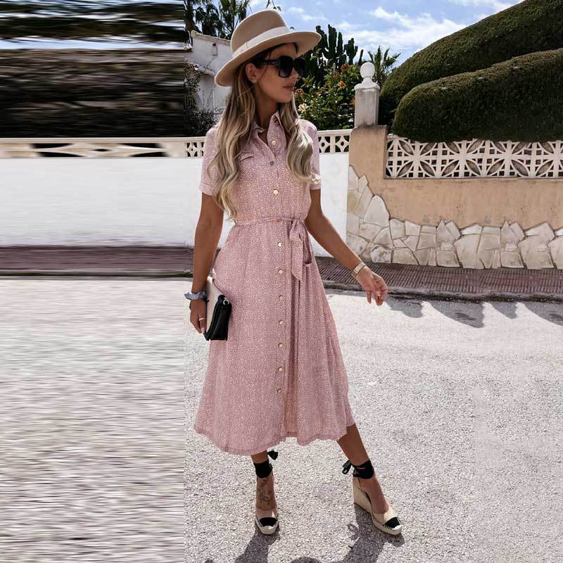 Kvinnors Midi Klänning A-linjeformad Polyester med Blommönster-3