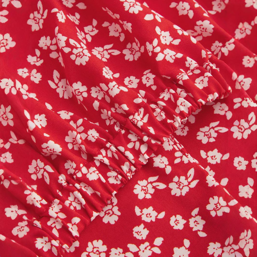 Kvinna Kort Skjorta Blommönster Polyester-4