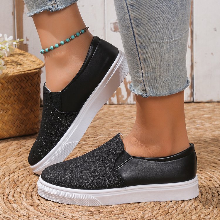 Dam Sneakers Glitter Slip-On Komfort Textil 9