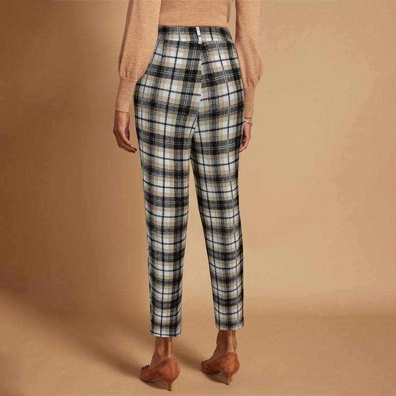 Kvinnors Rutiga Byxor Högt Midjeband Andningsbart Tyg 3