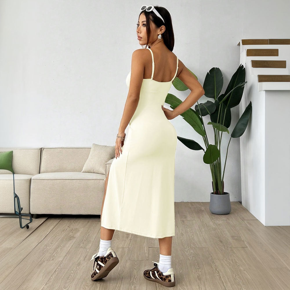 Kvinnors Midi Klänning Spaghetti Band Hög Midja Polyester-3