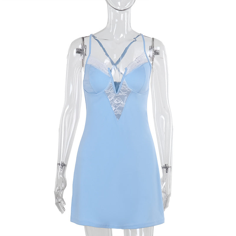 Variant image for Kvinnlig Glittrig Miniklänning med Spets Detaljer Elastiskt Material-2