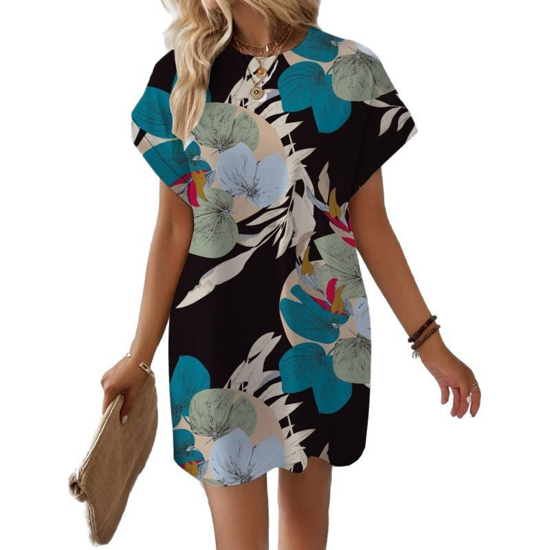 Dam Stickad Klänning Blommönster med Fickor Polyester Spandex-6