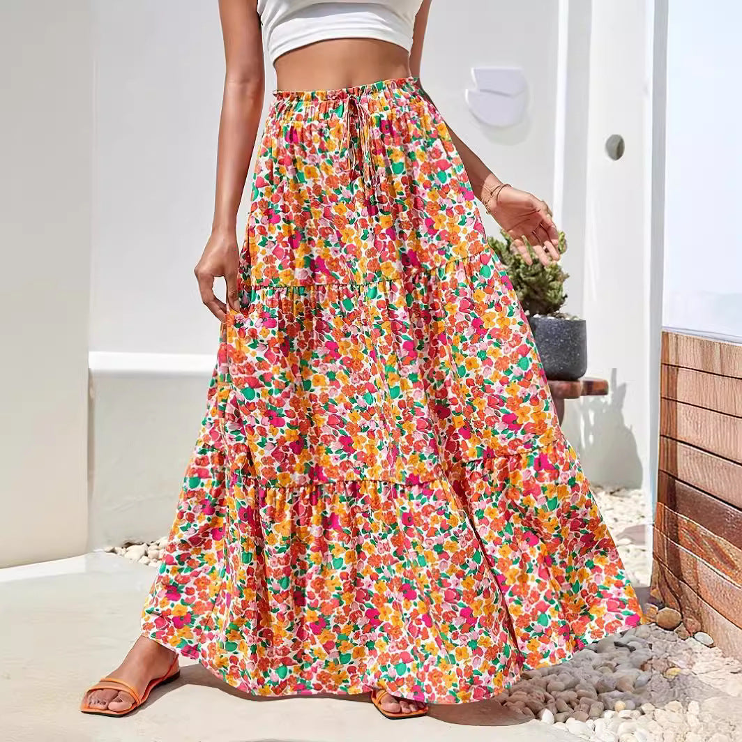 Dam Lång Kjol Tryckt Polyester-4