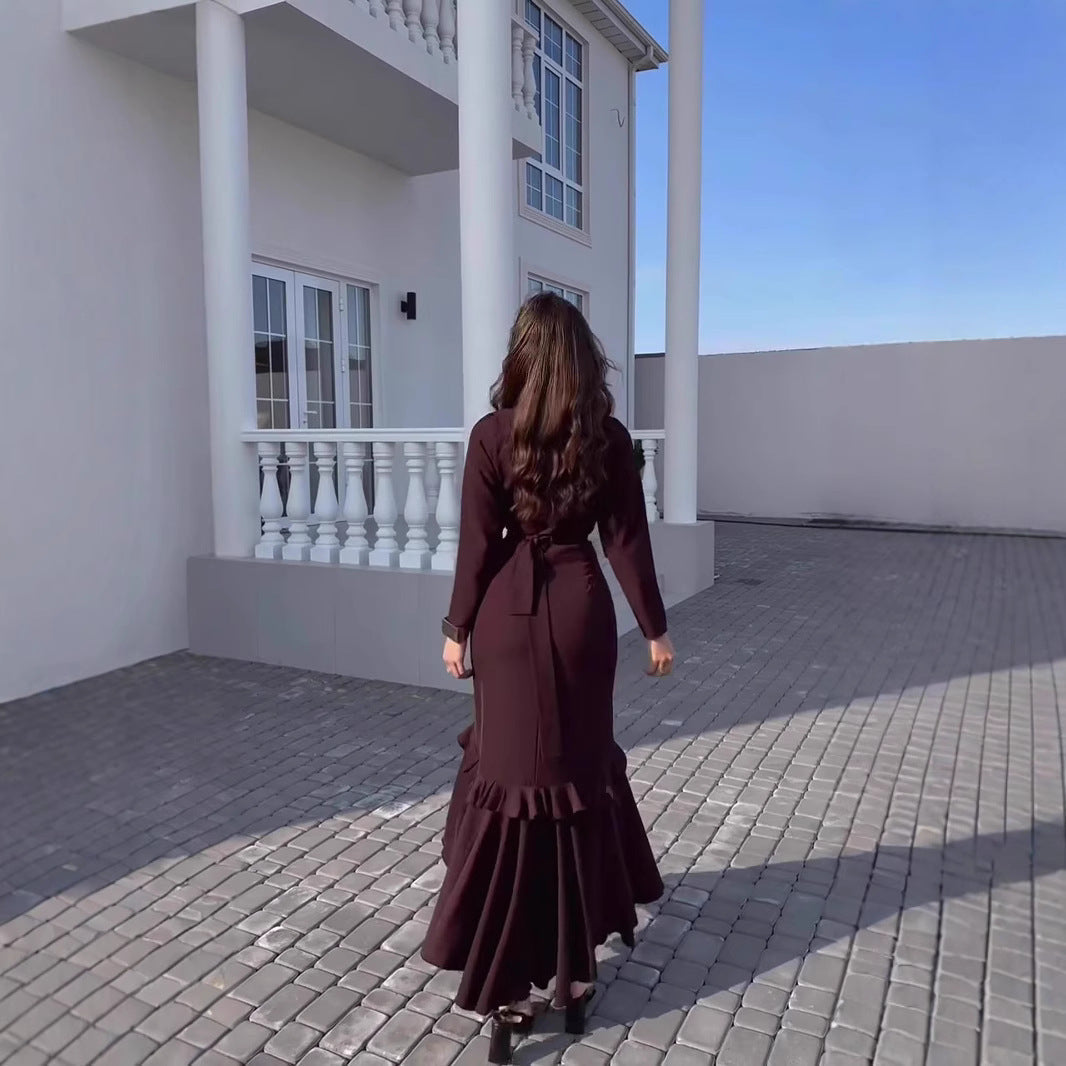 Damklänning Slim Fit Med Volangkant Polyester-4