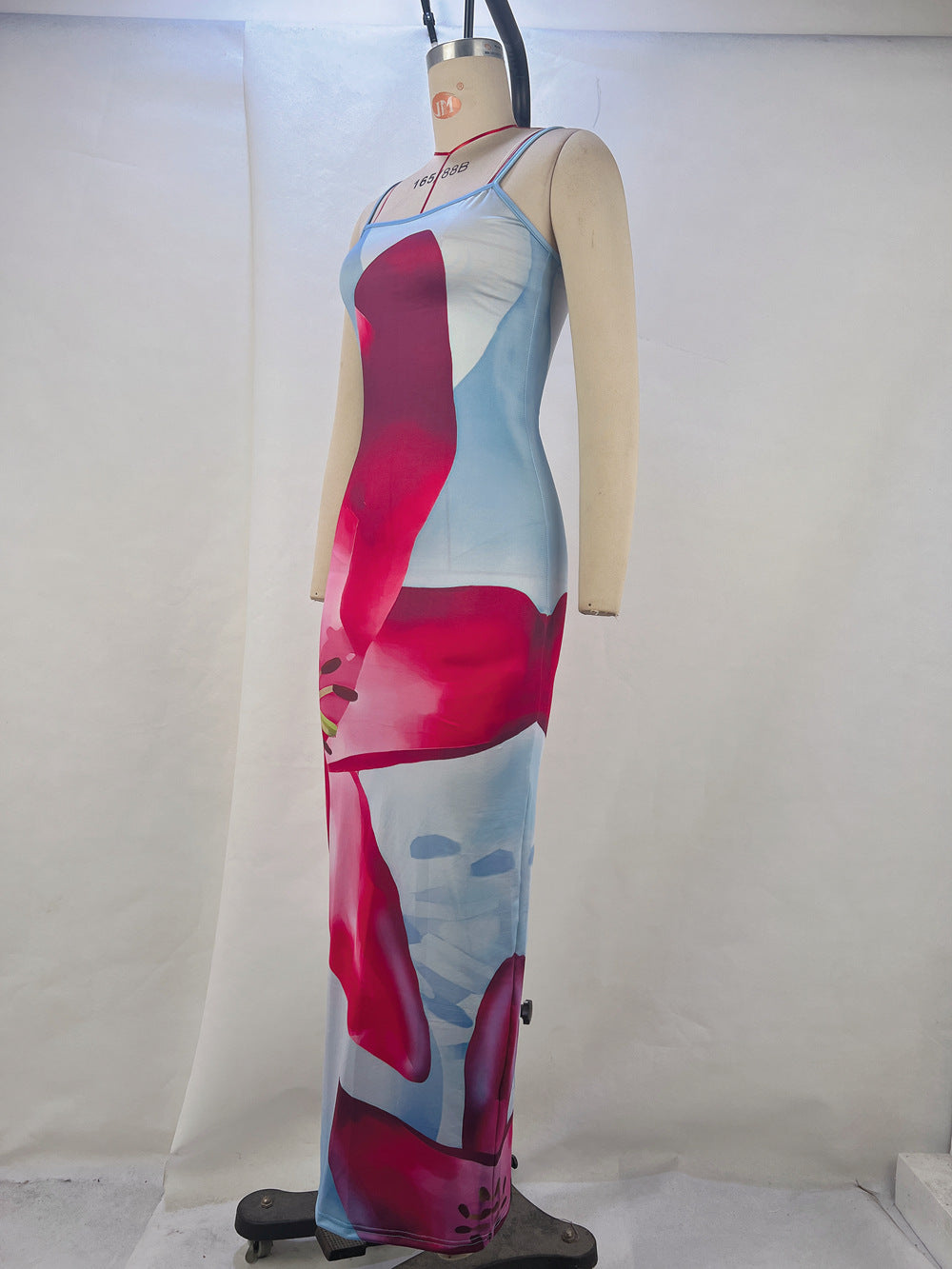 Kvinnors Midi Klänning Blommig Spaghetti Band Polyester-6