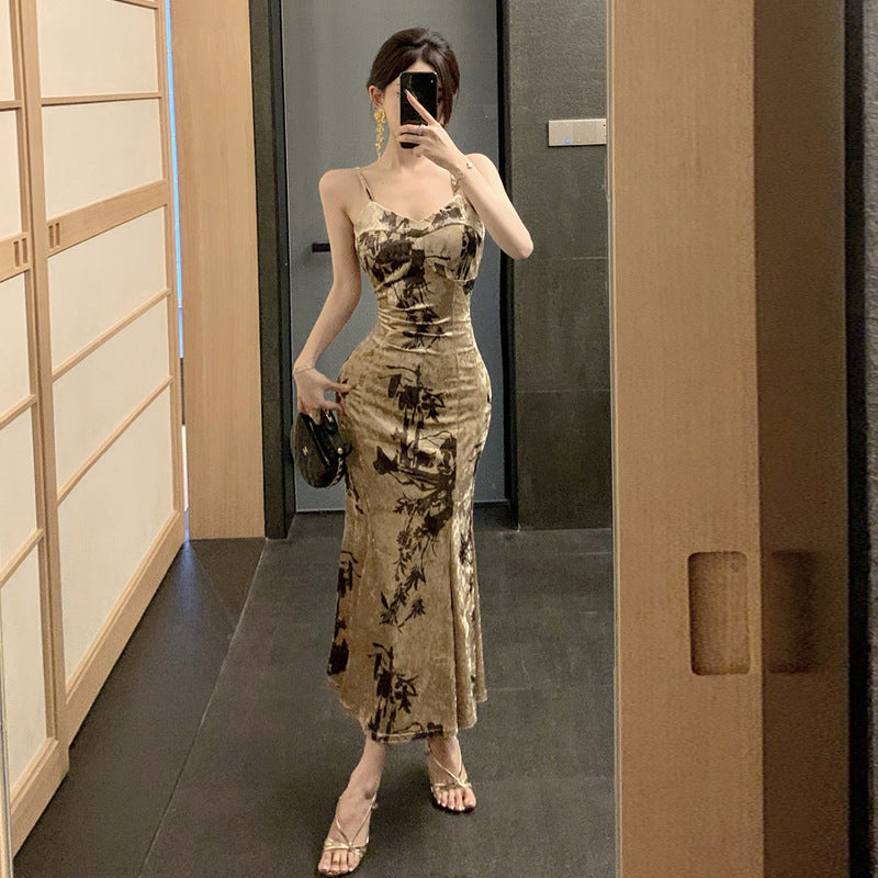 Dam Maxiklänning V-ringning Spaghettiband 100% Polyester-3