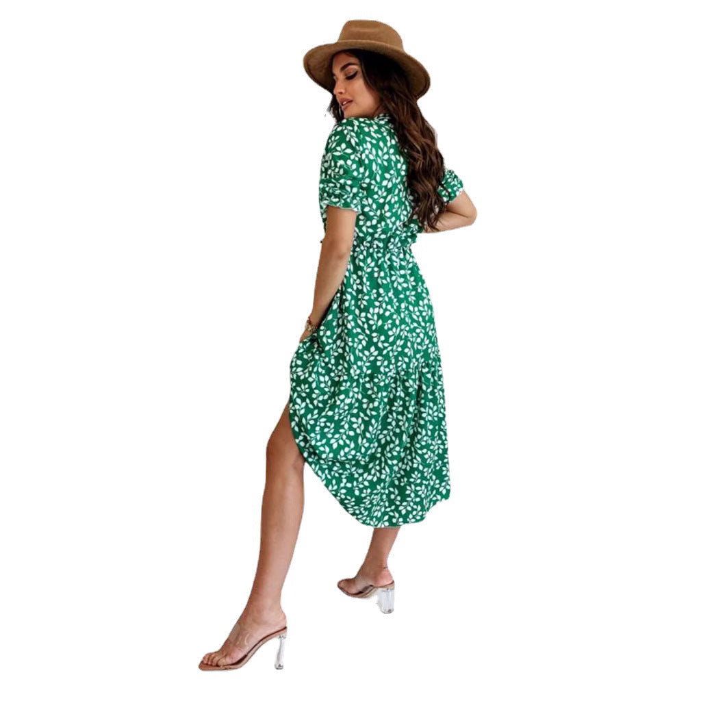Maxiklänning Dam Blommönster A-Linje Polyester Kortärmad Sommar-6