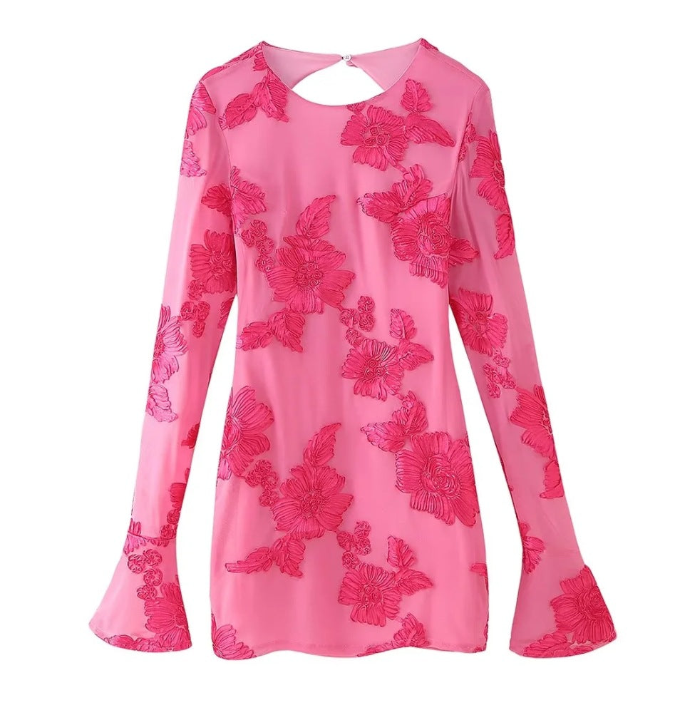 Kvinnors Blommig Topp Långärmad Chiffon-1