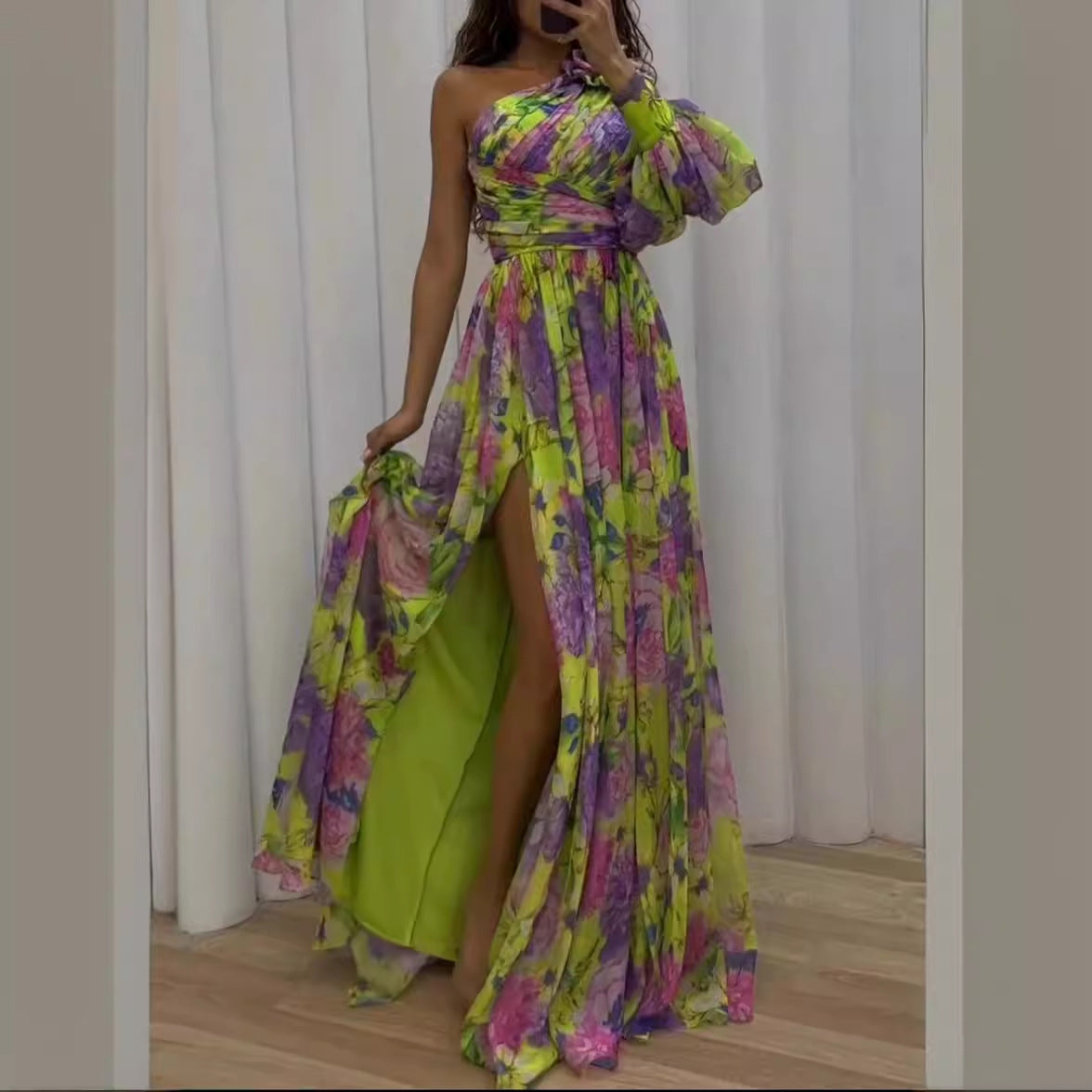 Dam Maxiklänning Asymmetrisk Blommönster Polyester 5