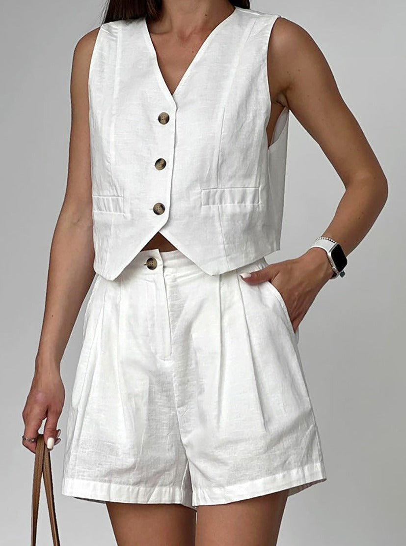 Variant image for Dam Tvådelad Outfit Ärmlös Väst Högskurna Shorts Högkvalitativt Material-4