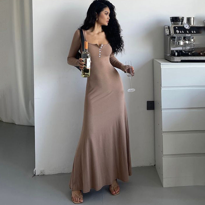 Kvinnors Midi Klänning Cirkulär Halsringning Elastiskt Tyg 2