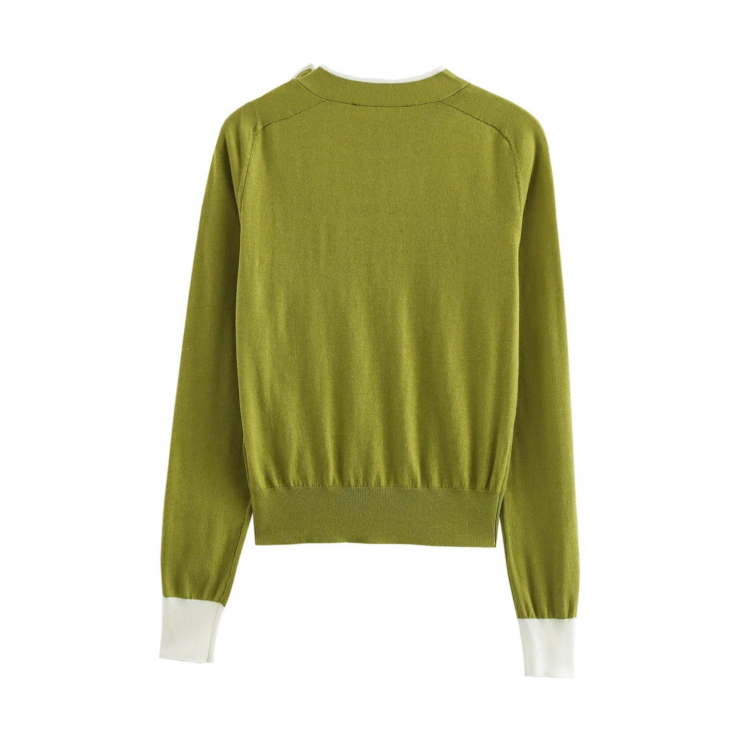 Stickad Dam Tröja Med Dekorativa Knappar Och Kontrasterande Ärmar - Bekväm Bomullsblandning, Perfekt För Vardag Och Fest 2