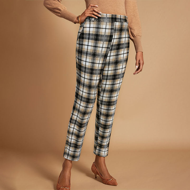 Kvinnors Rutiga Byxor Högt Midjeband Andningsbart Tyg 2