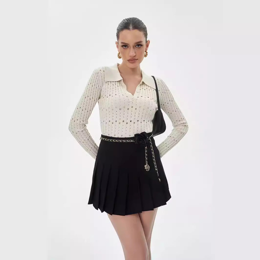 Dam Slim Top Långärmad Monokrom Polyester-3