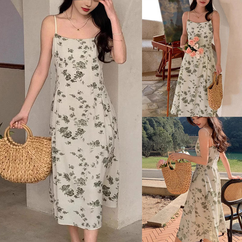 Kvinna Midi Klänning Spaghetti Bärare Polyester Elegant-2