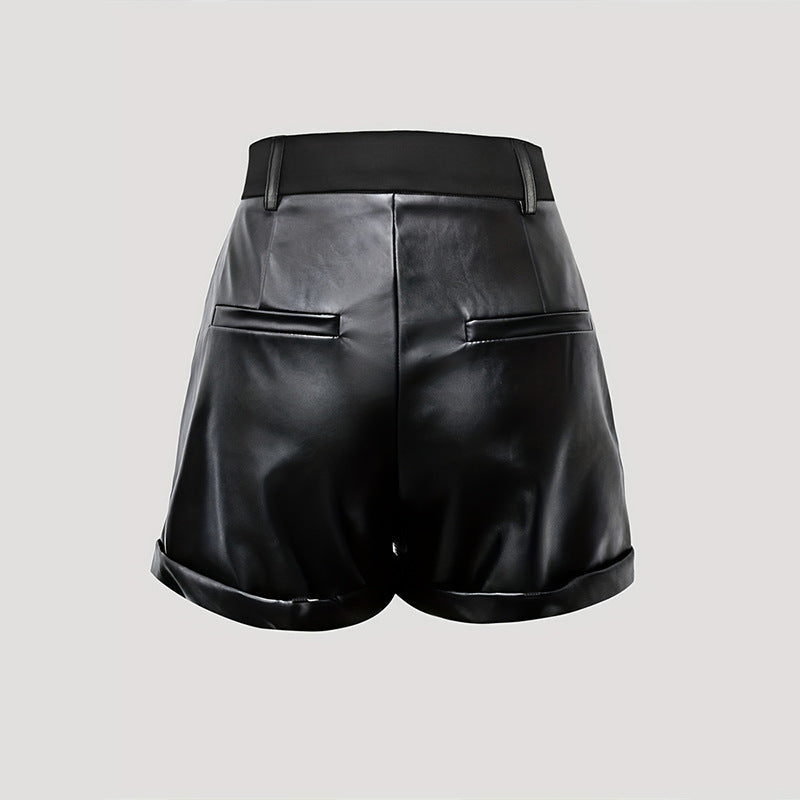Kvinnor Syntetiska Läder Shorts Klassisk Design 5