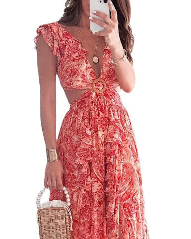 Kvinna Midi Klänning med Rynkade Ärmar och Spets Polyester A-linje-5