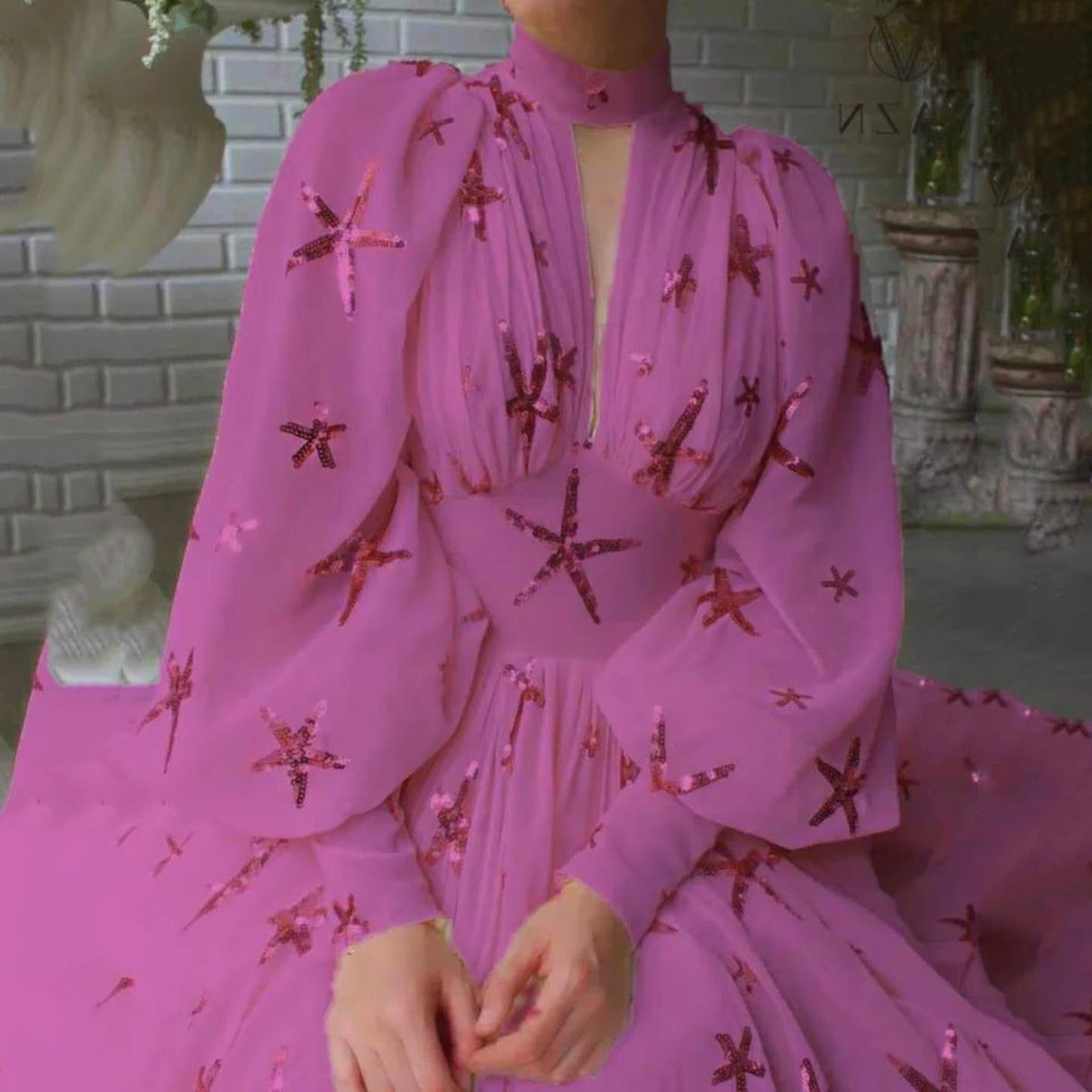 Variant image for Kvinnors Lång Klänning V-hals Chiffon-13