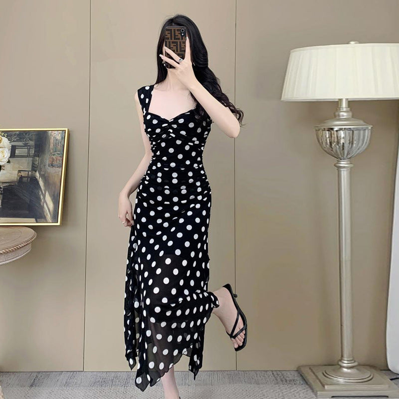 Maxiklänning Dam Djup Halsringning Prickigt Mönster Lätt Mesh-4