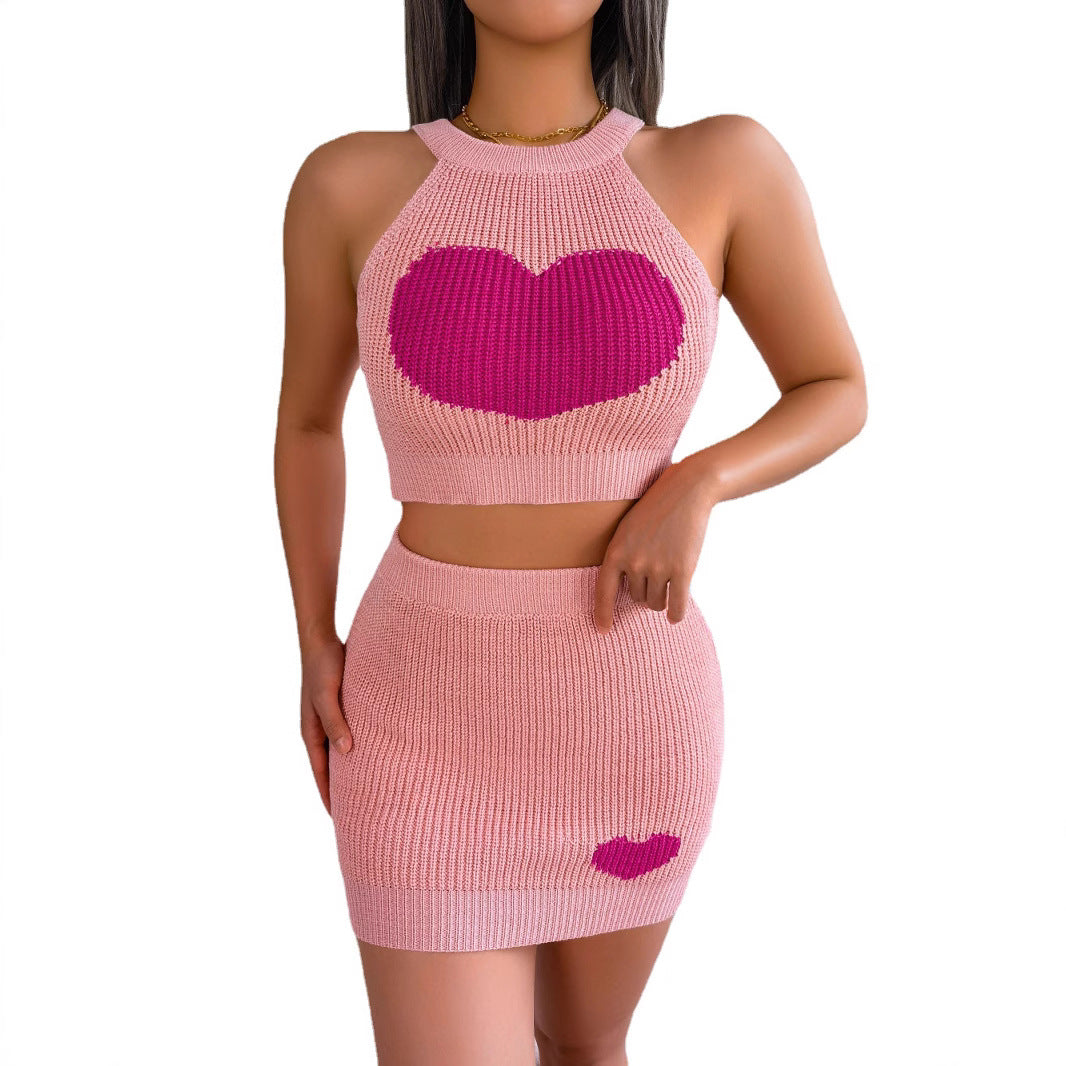 Dam Cropped Top Färgblock Polyester och Minikjol-5