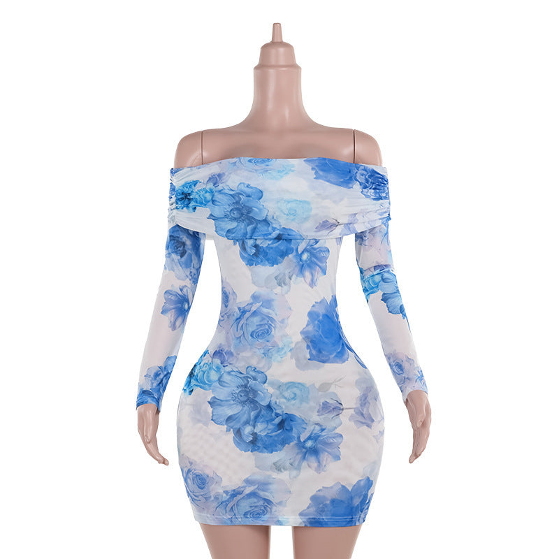 Kvinnors Miniklänning Off-Shoulder Blommigt Tryck Mjuk Material 1